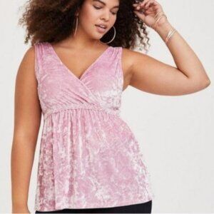 Torrid crushed velvet surplice pink babydoll tank